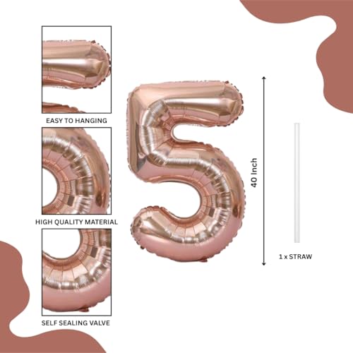 Image of Wanna Party Numerical 5 Rose Gold Balloon for Birthday and Anniversary Party, Number Rose Gold Number Balloon Large Foil Balloon (40inch) (Rose Gold)