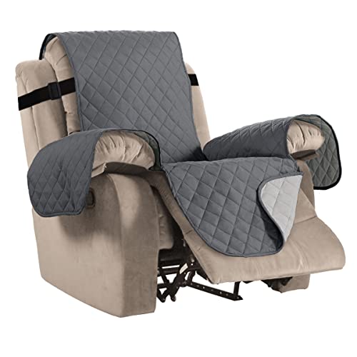 BellaHills Reversible Recliner Sofa Covers Water Resistant Recliner Chair Covers Furniture Protector for Recliner Chair with Elastic Straps for Pets Kids Sitting Width Up to 22" (Recliner, Grey/Beige)