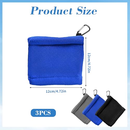 PAITOO 3Pcs Golf Ball Towel Wipe Away Dirt Quickly Golf Ball Towel Cleaner 3 Color Microfiber Golf Bag Amphibian Towels with Clip for Golf Bags Golf Course Exercise Gym Men Women(Black Grey Blue) - Image 2