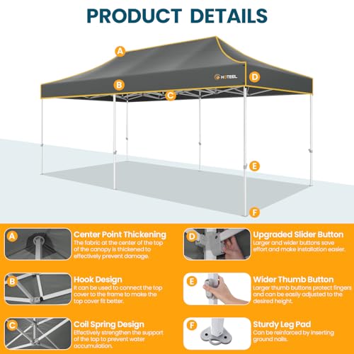 Image of Hoteel 10x20 Pop Up Canopy Tent, Heavy Duty Upgraded Hexagonal Steel Frame