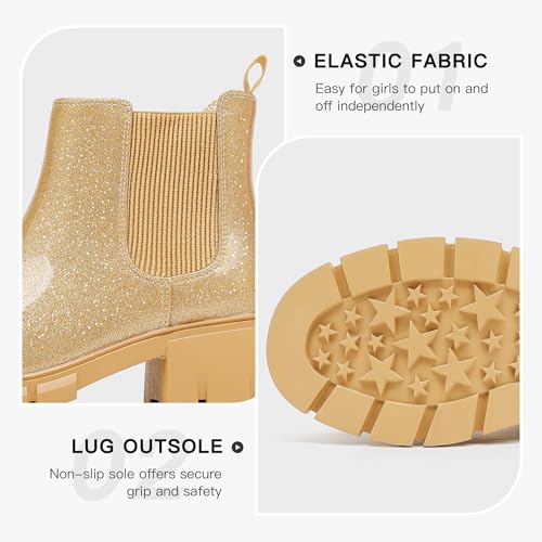 Image of Dufannie Girls Ankle Boots Kids Chelsea Booties Slip on Lug Sole Low Heel Fall Boot for Little Big Kid