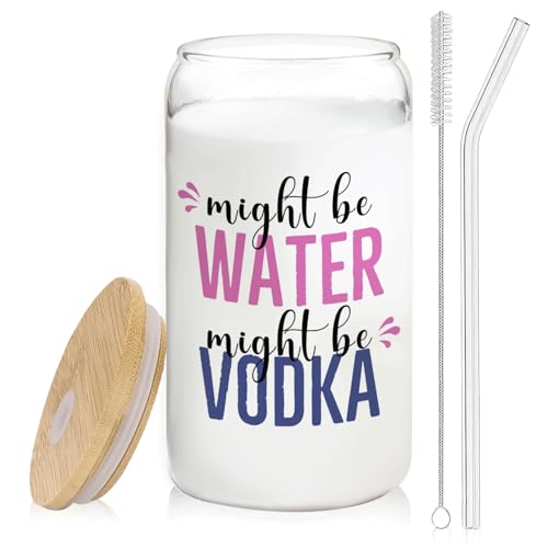BEHIFL Vodka glasses cup Gifts for Cocktail Lovers, Funny Might Be Vodka Tumbler Gifts For Women 14oz,Tequila Lime drinking jar for Cocktail Lovers