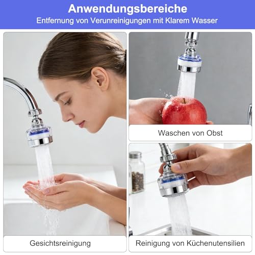 GZRXIOUS Wasserfilter Wasserhahn Entkalker Aufsatz Universeller Kalkfilter Water Tap Filter mit 6 Baumwollfilterelement 360° Drehbare Sprühdüse und PTFE-Band Geeignet für Spüle Küche Home Badezimmer