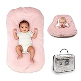 Bubbyhuts Baby Lounger - Snuggle Cozy Me Infant Lounger for Newborn 0-12 Months, Flannel Cover，Portable Breathable & Soft Baby Nest Lounger for Home and Travel - Pink