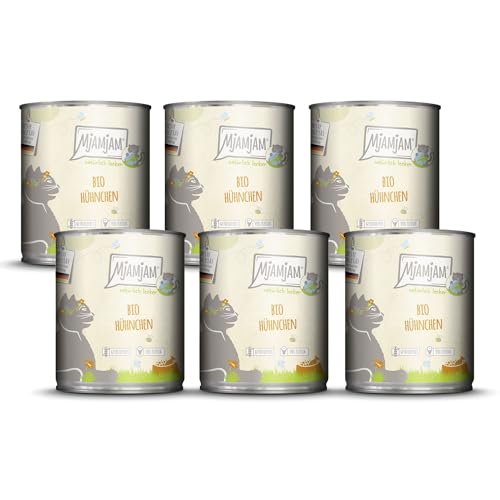 MjAMjAM – Premium Nassfutter für Katzen - natürlich lecker – Bio Hühnchen, 6er Pack (6 x 800g), getreidefrei mit extra viel Fleisch