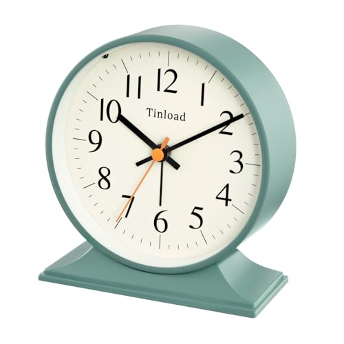Image of 4.5 inchRetro Analog Alarm Clock,Vintage decor , Super Silent Non Ticking Small Clock with Manual Light, Snooze, Battery Operated, for Bedroom, Living Room, Office,Nightstand, Bedside, Desk ,Table(Green)
