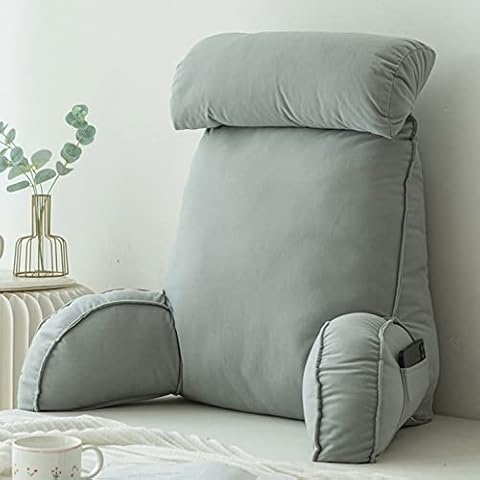 HEATHE Reading Pillow For Bed,Lumbar Support Cushion,Cuddle Cushion,Bed Chair Pillow With Arms,Sofa Waist Pillow,With Round Pillow,Perfect For Sitting,Reading,or Gaming,75×40×50cm, Light Gray Cover