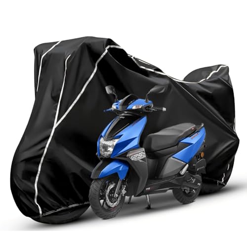 Image of Waterproof Bike Body Cover Compatible with Tvs Ntroq Dustproof Scratchproof - Motorcycle Cover for Two Wheeler, Outdoor Full Cover with UV, Duty, Rain Protection (Black & White) R1