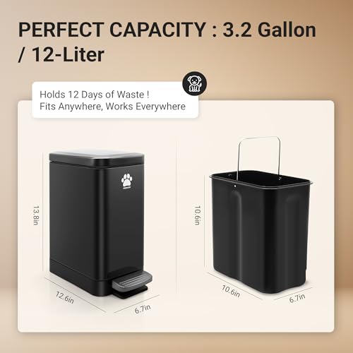 Image of Dog Poop Trash Can Outside with Poop Scooper for Dogs, 12L /3.2Gal Metal Outdoor Garbage Can with Lid Suitable for Small, Medium and Large Dogs (Tungsten Steel)