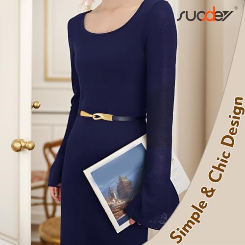 SUOSDEY Skinny Leather Belt with Gold Buckle, Thin Waist Belt for Dresses Jeans Coats Adjustable Belt, 0.43” width3