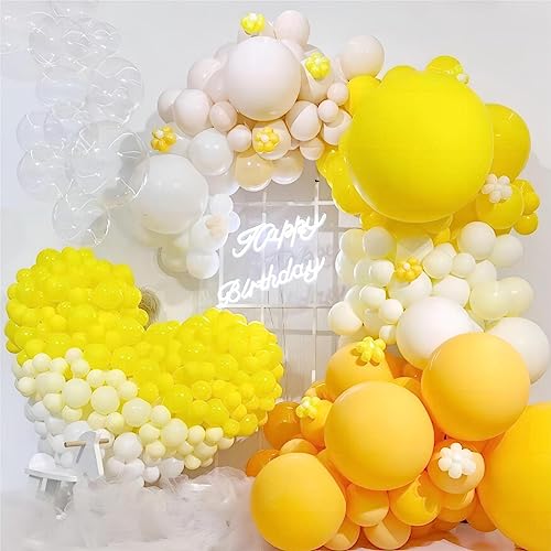 Image of 100pcs Balloons, 12 inch Yellow Latex Balloons Helium Quality for Gender Reveal,Birthday Party, Baby Shower, Honey Bee Party Decoration (with 66ft Ribbon)