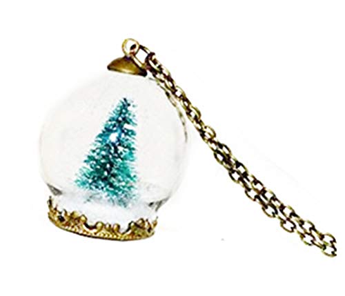 flowers and fruits Christmas Tree Snow Globe Necklace, Glass Ball Pendant, Christmas Jewelry, Miniature Christmas Tree Necklace