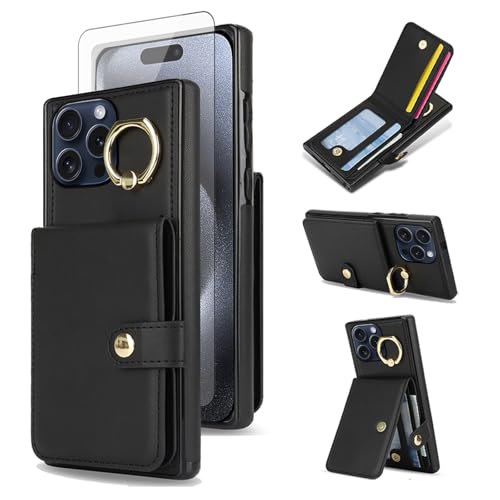 Coque iPhone 15 Pro avec protège-écran et porte-cartes intégrés