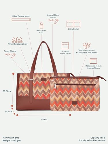 Image of ZOUK Handcrafted Vegan Leather Travel Tote Bag for Women with Multiple Compartments | Spacious Water-Resistant Shoulder Bag for Travel, Vacation, Day Trips |