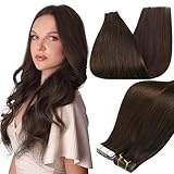 Full Shine 22 Inch Color 2 Darkest Brown 100% Real Human Remy Hair Tape Extensions Solid Color Tape In Extensions Double Side Tape 50 Gram Per Package