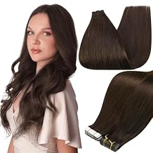 Full Shine Tape in Hair Extensions,Color 2 Darkest Brown,18 Inch and 12 Inch,Invisible Tape ins Remy Brazilian Hair Extension