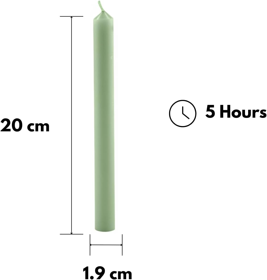 Cylindrical Candles Full Colour Diameter 1.8 cm 12 Pieces Sage Green