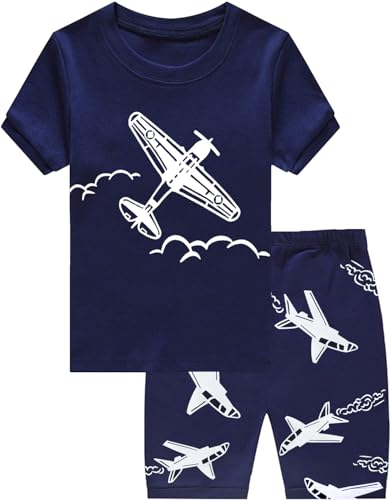 Pyjama court garçon en coton avec motif avion phosphorescent pour enfant de 6 à 7 ans