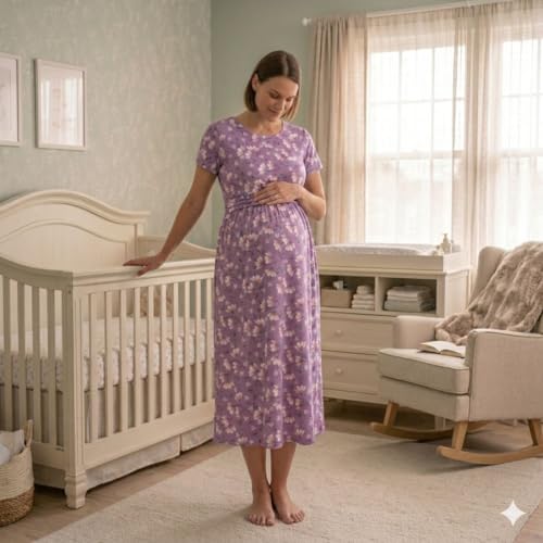 Image of Zero Clothing Feeding Dress for New Moms Casual Loungewear Ankle Length | Cotton Maternity Nighty | Zipless Feeding Dresses for Women | Pregnancy & Nursing Wear