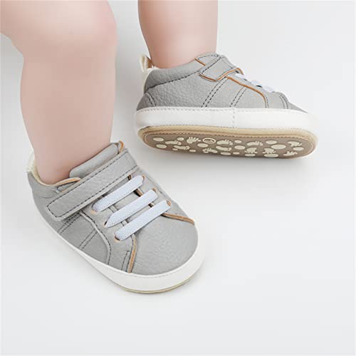 Image of SOFMUO Baby Boys Girls High Top Ankle PU Leather Sneakers Soft Rubber Sole Infant Moccasins Newborn Oxford Loafers Anti-Slip Toddler Wedding Uniform Dress Shoes