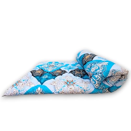 Soft Cotton Mattress Foldable Light Weight Filled Single Firm Mattress| Gadda (3D Design Printed, 1 Sleeping Capacity, 3 x 6 ft or 72 x 36 Inches) (Sky Blue Mattress)