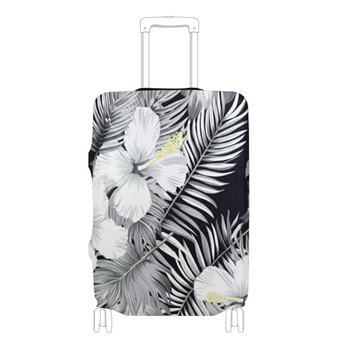 Joisal Luggage Covers for Suitcase Protectors Washable Floral Travel Vacation Essentials White Hibiscus Flowers Tropical Black, S, Fits 18-20 Inch Case