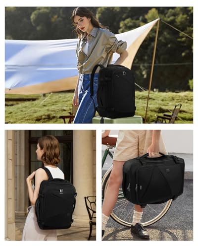 Image of ECOHUB 17 inch Small Unisex Travel Backpack United Airline Approved 17x10x9 Friendly Suitcase Anti-Theft Lockable Zippers Style Personal Item Bag Travel Essentials with 12 Pockets Water Resistant, Black