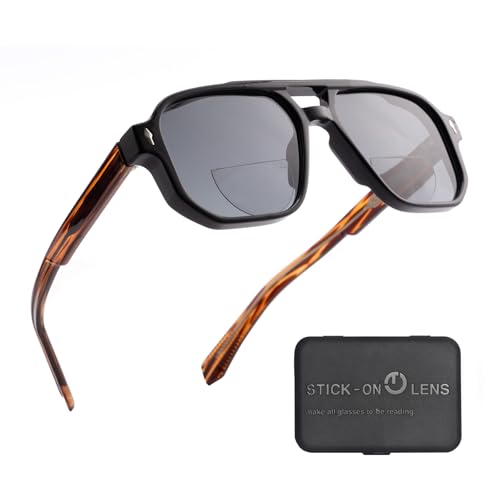 OuShiun Stick-on Bifocal Readers for Sunglasses, No Water or Adhesive Needed, Reusable Reading Lenses for Glasses Goggles(1FU +2.5)