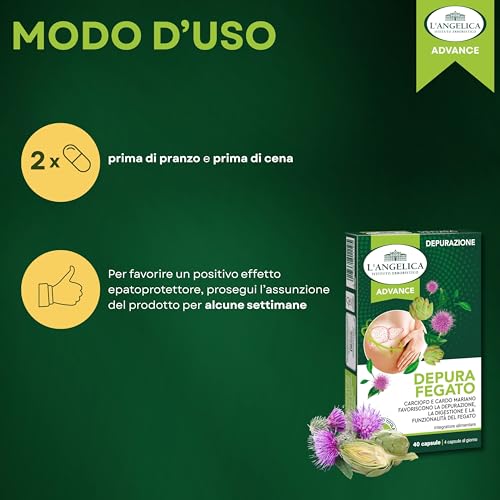 L'Angelica, Depura Fegato, Integratore Depurativo, Favorisce Depurazione e Digestione, Con Carciofo e Cardo Mariano, Senza Glutine e Senza Lattosio, Vegano, 1 Confezione da 40 Capsule - Immagine 2