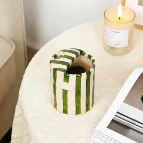Taza de Cerámica Rayada Verde con Orificio para Sorbo miniatura 5