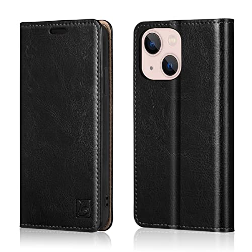 Belemay Compatible with iPhone 15 Plus Case Wallet-Genuine Leather-RFID Blocking Card Holders-ShockPlusof TPU Shell-Kickstand-Durable Flip Cover Book Folding Phone Case Women Men (6.7-inch) Black