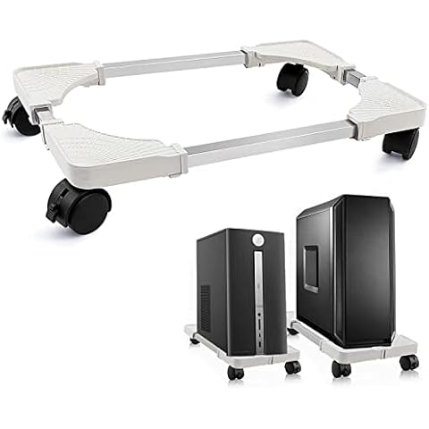 Computer Tower Stand CPU Stand With 4 Silent Rolling Casters mobile PC Stand, PC Holder, Desktop PC Tower Stand,Suitable For Most Gaming Computer Cases On Carpet Floor Computer Tower Floor Stand White Cover