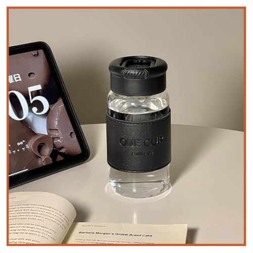 Image of Wosta Tea Infuser Bottle with Strainer - Hot & Cold Brew Glass WaterBottle - Leakproof - Silicone Sleeve - BPA Free Infuser - Tea -Pot Alternative - Leaf (Black)