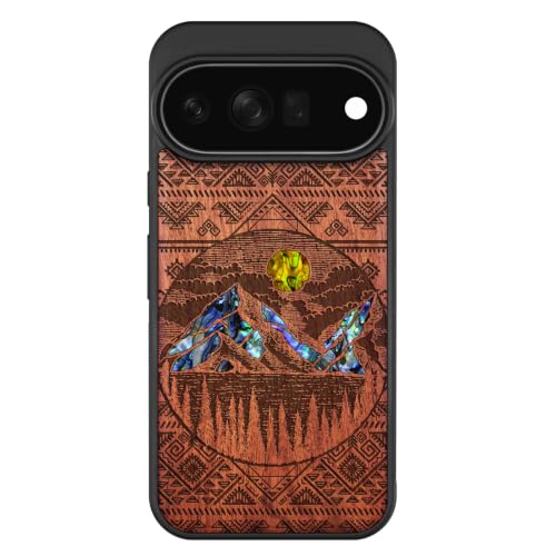 Coque Pixel 11 Pro XL en bois et nacre naturelle d'inspiration aztèque Carveit