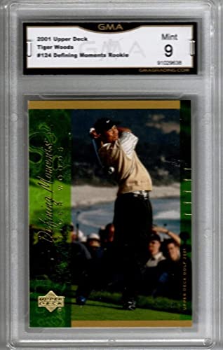 2001 Upper Deck 124 Tiger Woods RC Rookie PGA Golf Trading Card (Graded GMA 9 MINT)