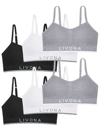 Livona Training Bras for Girls-Sports Bra for Teen Wireless Fitness Padded Everyday Bralette Crop Cami Tank Top(6-14)