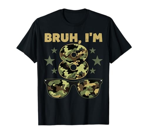 Bruh I'm 8 Years Old 8th Birthday Retro Camo Sunglasses T-Shirt