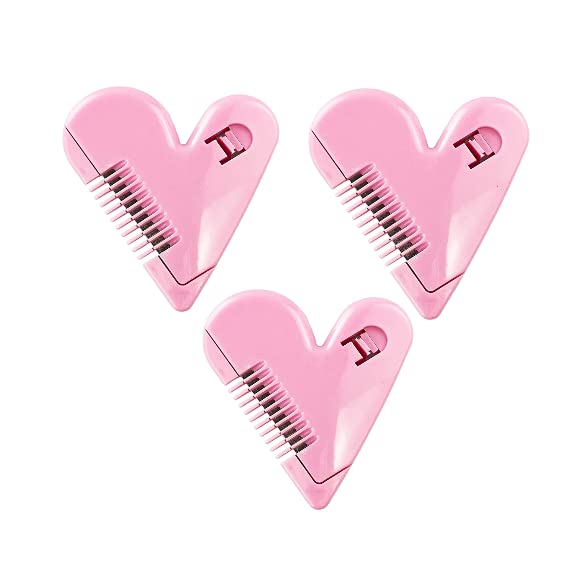 3Pcs Mini Hair Cutter Comb Pubic Hair Trimmer Cute Heart-Shaped Manual Hair Bangs Trimmer for Kids Women, Girls Hair Cut Accessories