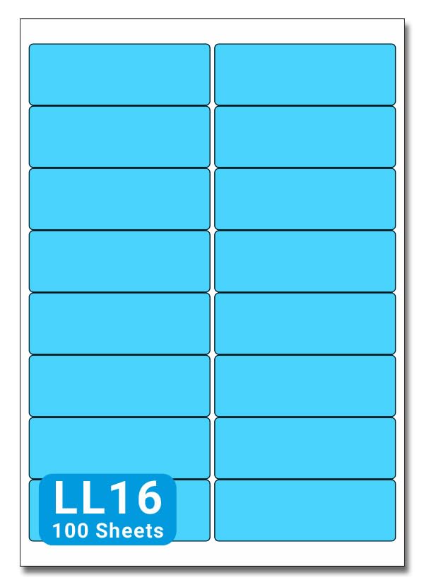 Blue A4 Labels - 99mm x 34mm 16 to View - LL16-100 Sheets per Box (1600 Self Adhesive Permanent Labels) - Part Number Customark-LL16-B