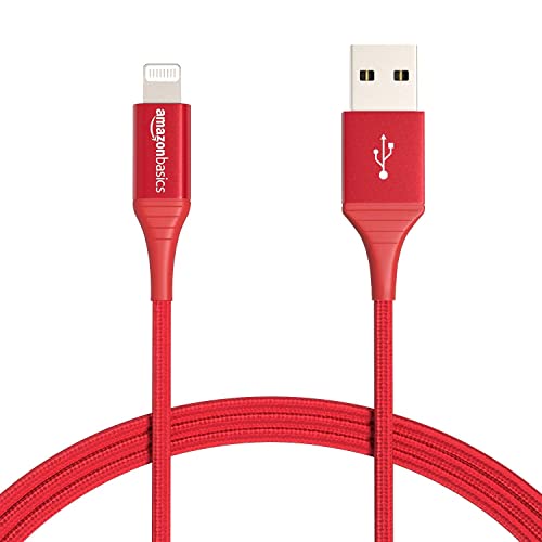 Amazon Basics Câble USB A vers Lightning en nylon tressé Chargeur certifié MFi pour iPhone Rouge 0,9 m