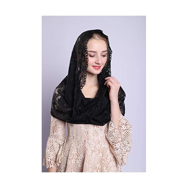 Soft and Comfortable Mantilla Veils 5 Colors Spanish Style Lace Infinity Veil Mantilla Latin, Black, 43.3X24.4 inches. - Image 5