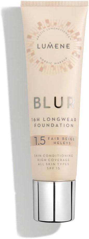 Lumene Longwear Blur Foundation SPF 15 for All Skin Types Medium Coverage with Arctic Cloudberry 30 ml / 1.0 Fl.Oz. (1.5 Fair Beige)