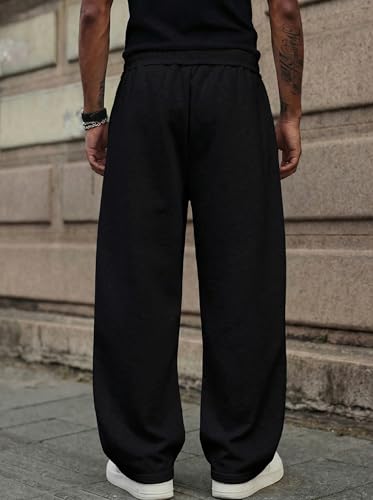 Image of Mens Baggy Sweatpants Wide Leg Casual Elastic Waist Drawstring Athletic Loose Jogger Fall Sweat Pants with Pockets