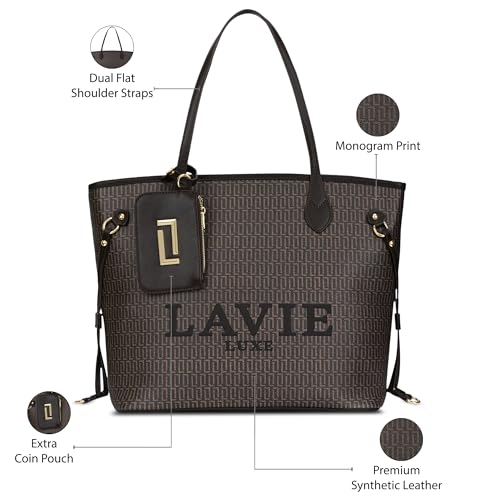 Image of Lavie Luxe Women's Monogram Elise Laptop Tote Handbag | Fits Upto 15 Inch Laptop | Laptop Bag for Work | Ladies Purse | Stylish Shoulder Bag | Gift For Women