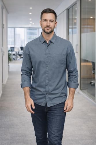 Image of Men's Solid Casual Shirt | Casual Plain Button Down Shirt for Men | Regular Fit Full Sleeves Smart Formal & Casual Wear