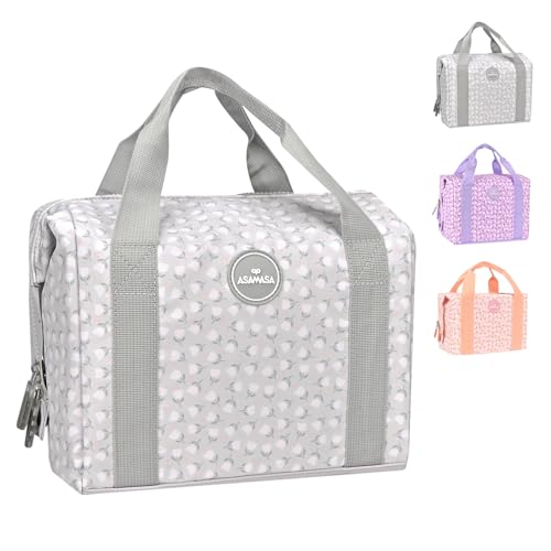 ASAMASA Lunch Bag, Reusable Lunch Box Using Premium Twill Fabric, Beautiful, Without Wrinkles, Insulated, Waterproof, Large capacity, Easy to clean, Portable, Keep Food and Drinks Fresh and Warm(grey)