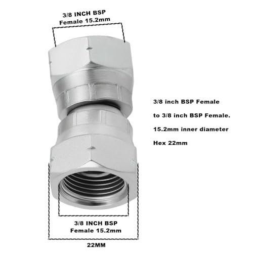 Image of 2PCS Hydraulic Female to Female Equal Swivel Coupling Adaptor Connector, Carbon Steel, 3 /8 Inch BSP to 3 /8 Inch BSP, 15.2mm ID
