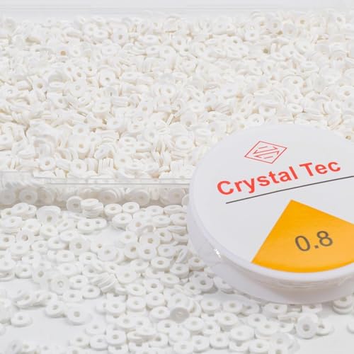 THRELE 4000pcs White Clay Beads 6mm Heishi Bead Polymer Flat Round Disc Bulk Beads for Jewelry Making DIY Friendship Bracelet and Necklace Craft