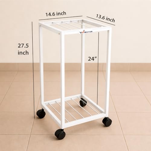 Image of WINSTAR Premium 2-Tier Metal Water Dispenser Stand for 20~25 Litre Bottle, Cans Or Jars with Lockable Wheels | Heavy Duty Multifunctional Metal Frame Cart | (White)