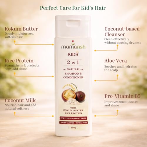 Image of 2-in-1 Kids Natural Shampoo and Conditioner | Kokum Butter, Rice Protein & Pro-Vitamin B5 | Tear Free | For Untangled, Soft & Shiny Hairs | 250g